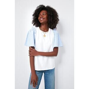 Women's Blue and White Striped Sleeve Blouse